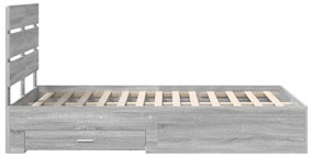 vidaXL Ágykeret fiókkal fejtámlával Szürke Sonoma 120 x 200 cm Faanyag