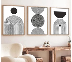 KÉSZLET 3x Kép képkeretben 50x70 cm fekete/fehér