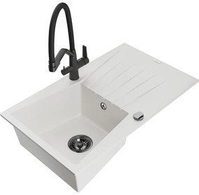 Mexen Cesar 1 rekeszes gránit mosogatócsapteleppel és csapteleppel Duo, fehér - 6514-20-671701-70-B