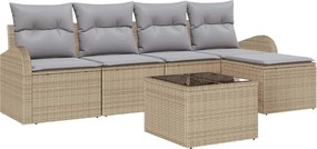 vidaXL Kerti Kanapé Szett 6 pcs Bézs polirattan
