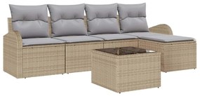 vidaXL Kerti Kanapé Szett 6 pcs Bézs polirattan
