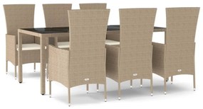 7 részes bézs polyrattan kerti étkezőgarnitúra párnákkal