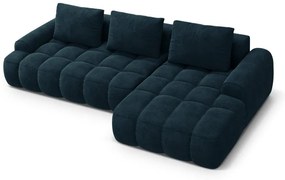 Petróleum színű bársony kinyitható-tárolóhelyes sarokkanapé (jobb oldali-heverő résszel) Linz – Cosmopolitan Design