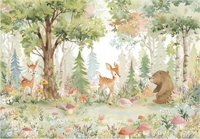 Fotótapéta erdő zöld barna őz róka és mackók