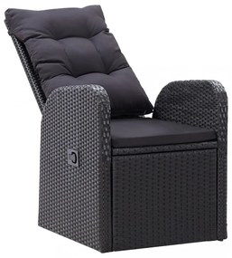 2 db fekete dönthető polyrattan kerti szék párnával