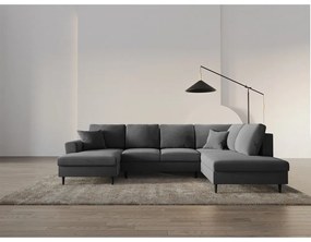 Világosszürke bársony kinyitható tárolóhelyes sarokkanapé (jobb oldali-U alakú) Kyoto – Cosmopolitan Design