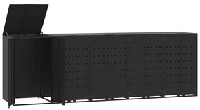 fekete acél kerekes tároló 5 szemeteskukához 345 x 79 x 117 cm