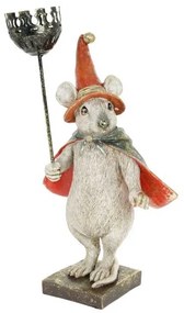 Karácsonyi egér figura kalapban gyertyatartóval 32 cm