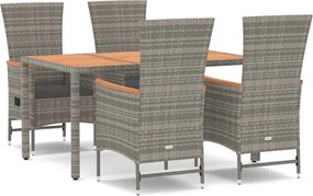 vidaXL 5 részes szürke polyrattan kerti étkezőgarnitúra párnával