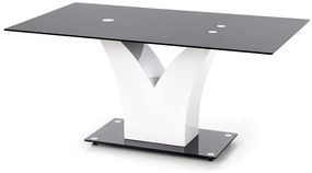Asztal Houston 125Fényes fehér, Fekete, 76x90x160cm, Edzett üveg, Közepes sűrűségű farostlemez