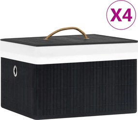 vidaXL 4 db fekete bambusz tárolódoboz