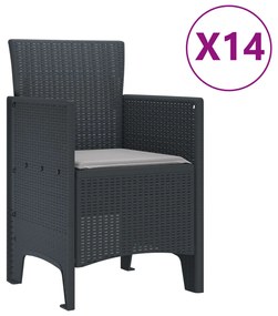 15 Darabos Kerti Étkező Szett Párnákkal Antracit Poli Rattan