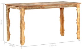 Tömör újrahasznosított fa étkezőasztal 140 x 70 x 76 cm