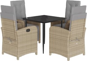 vidaXL 5 részes bézs polyrattan kerti étkezőgarnitúra párnákkal