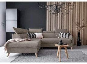 Világosbarna bársony kinyitható sarokkanapé (bal oldali) Sweet Harmony – Miuform