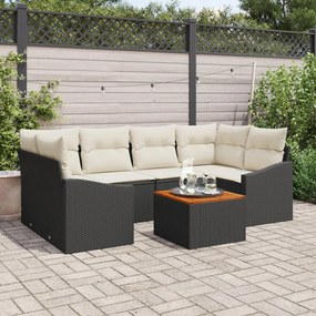 7 darabos Kert Kanapé Szett Párnákkal Fekete Poly Rattan Akác