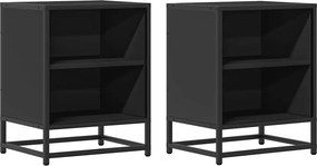 vidaXL éjjeliszekrények 2 db Fekete 40x31x50 cm Méretezett fa és fém