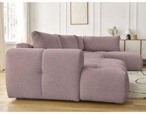 Rózsaszín kinyitható-tárolóhelyes sarokkanapé (jobb oldali-U alakú) Fuji – Bobochic Paris