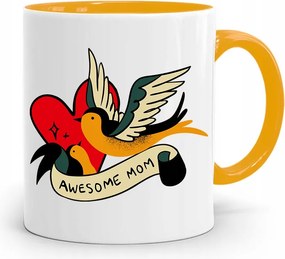 Sárga Bögre Ajándék Anyukáknak Awesome Mom fényképes nyomattal