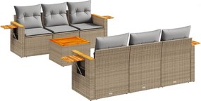 vidaXL 7 részes bézs polyrattan kerti ülőgarnitúra párnákkal