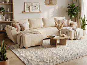 Kinyitható U alakú ülőgarnitúra LIVARO 305x140 cm, krémszínű