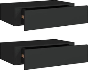 vidaXL 2 db fekete MDF falra szerelhető fiókos polc 40 x 23,5 x 10 cm