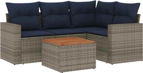 vidaXL 5 részes szürke polyrattan kerti ülőgarnitúra párnával