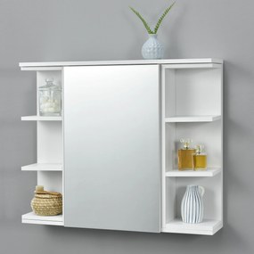 [en.casa] Fürdőszobai fali szekrény Harstad 6 polccal és tükrös ajtóval fehér