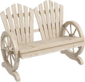 Outsunny 2-Fős Szilárd Fa Kerti Pad Karfával, Terasz Bútor 250 kg Teherbírás, Rusztikus Pad Kertbe, Teraszra, és Más Kültéri Területekre, 108 x 66 x 9