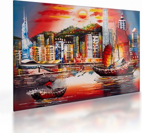 Kép - Victoria Harbour, Hong Kong, olajfestmény (üvegen) (70x50 cm)
