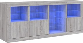 vidaXL szürke sonoma tálalószekrény LED-világítással 164 x 37 x 67 cm