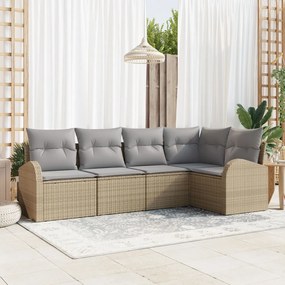 5 Részes Kerti Kanapé Szett Párnákkal Bézs Poly Rattan