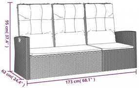 fekete polyrattan dönthető kerti pad párnával 173 cm