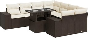 vidaXL 9 részes barna polyrattan kerti ülőgarnitúra párnákkal