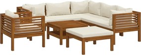 vidaXL 8 részes tömör akácfa kerti ülőgarnitúra krémszínű párnával