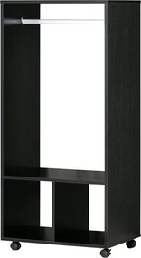 HOMCOM Görgős Szekrény, Nyitott Designú Szekrény Akasztós Rendszerező Polcokkal Hálószobai Ruhákhoz 60x40x128 cm Fekete | Aosom