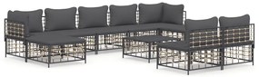10 részes antracitszürke polyrattan kerti ülőgarnitúra párnával