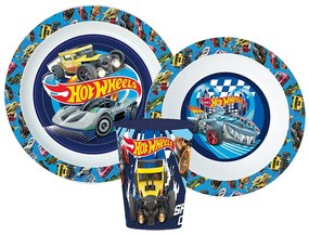 Hot Wheels Blue Fire étkészlet, micro műanyag szett pohárral 260 ml