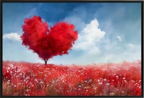 Poszter Keret Alumínium Piros Szív Fa Szerelem Romantika 60x40