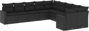vidaXL 10 részes fekete polyrattan kerti ülőgarnitúra párnákkal