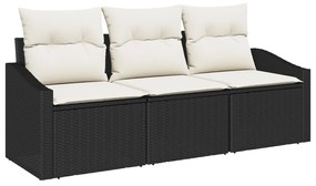 Kert kanapé szett 3 darabos Fekete Rattan Kültéri kanapé