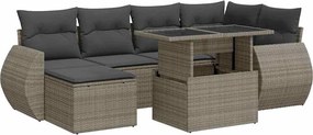 vidaXL 7 részes szürke polyrattan kerti ülőgarnitúra párnákkal