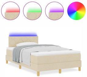 Krém Box Spring Ágy Matrac &amp; LED Világítással 120x200 cm Szövet