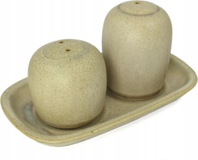 Fűszertartó szett só bors csészealjjal kézzel festett rusztikus Bézs