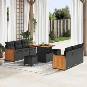 Kerti Kanapé Szett 9 pcs Fekete 80 x 80 x 71 cm polirattan