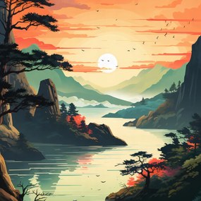 Poszter 40x40cm Lenyugvó nap a Csendes-tónál