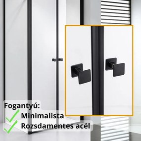 Stuxi Roma Black 70x80 aszimmetrikus kétszárnyú nyílóajtós zuhanykabin 6 mm vízlepergető biztonsági üveggel, matt fekete