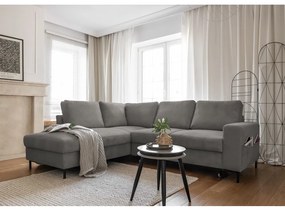 Szürke kordbársony kinyitható sarokkanapé (bal oldali) Lofty Lilly – Miuform