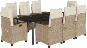 vidaXL 9 részes bézs polyrattan kerti étkezőgarnitúra párnákkal