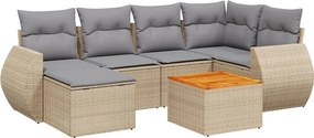 vidaXL 7 részes bézs polyrattan kerti ülőgarnitúra párnákkal